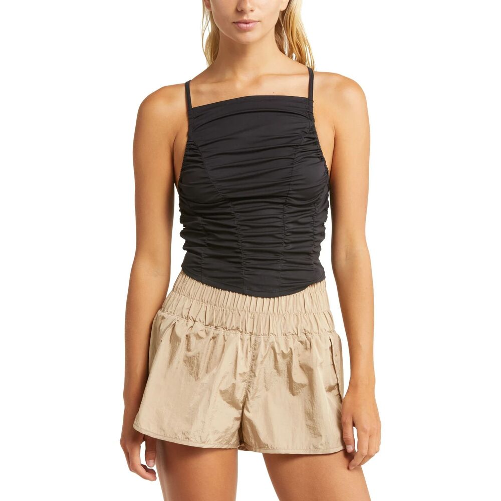 NWT Free People Black Shirr Enough Cutout Camisole Top Women's Size XS